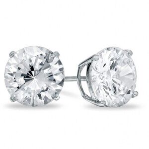 14k White Gold Filled CZ Round Stud Earrings 1.5 Total Carat Weight Diamond